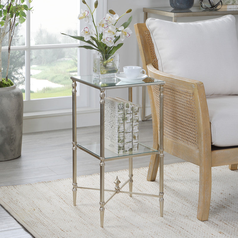 Henzler 33 W x 63 H x 33 D Silver Square Accent Table with Mirror Top