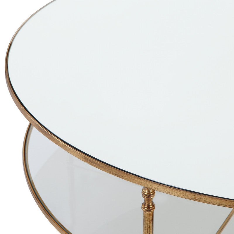 Henzler 126 W x 49 H x 126 D Gold Round Coffee Table with Mirror Top