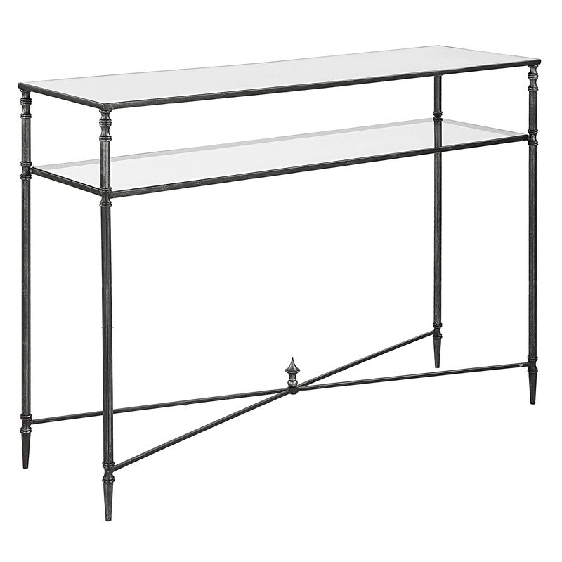Henzler 114 W x 83 H x 35 D Silver Rectangle Console Table with Mirror Top