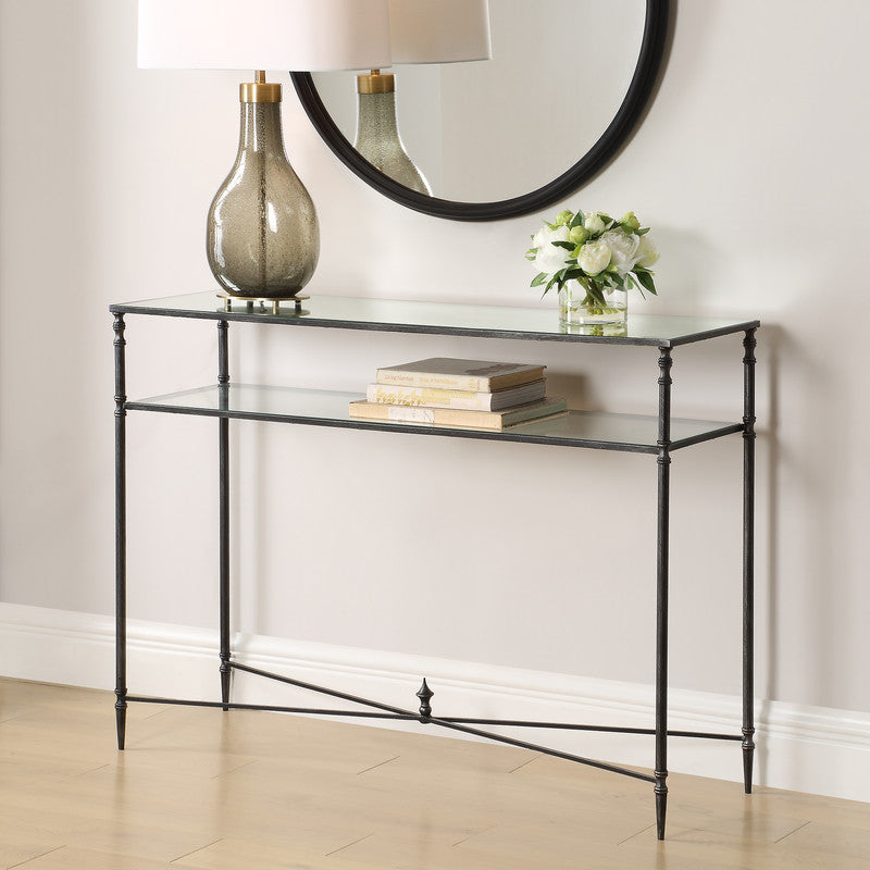 Henzler 114 W x 83 H x 35 D Black Rectangle Console Table with Mirror Top