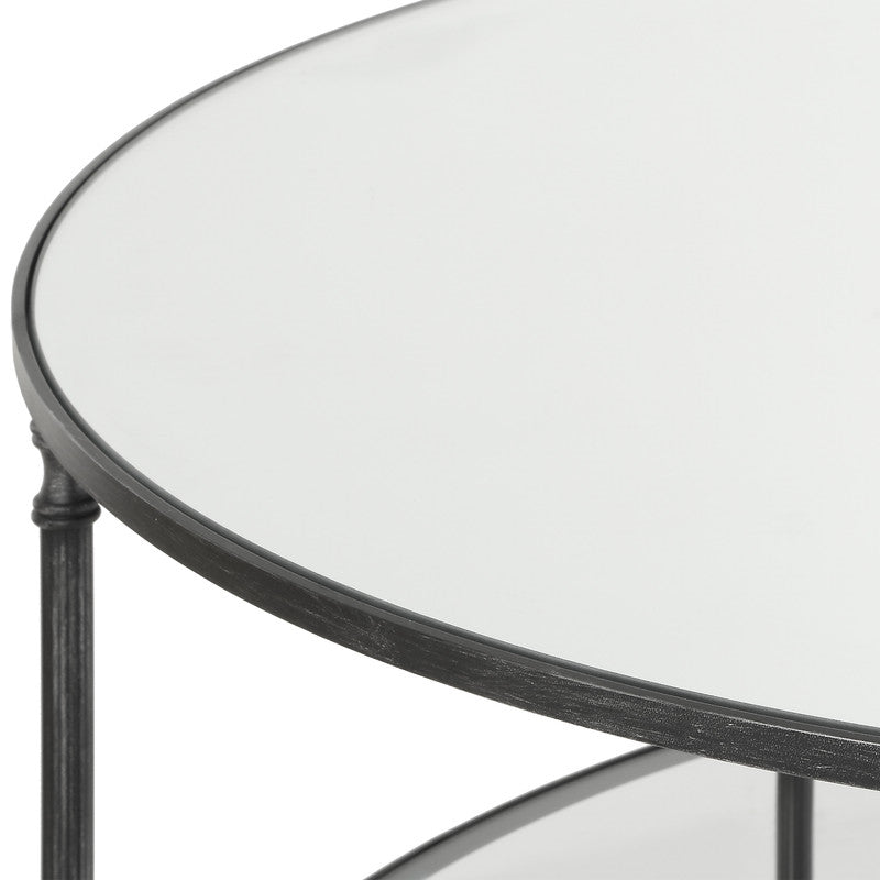 Henzler 106 W x 76 H x 106 D Black Round Coffee Table with Mirror Top