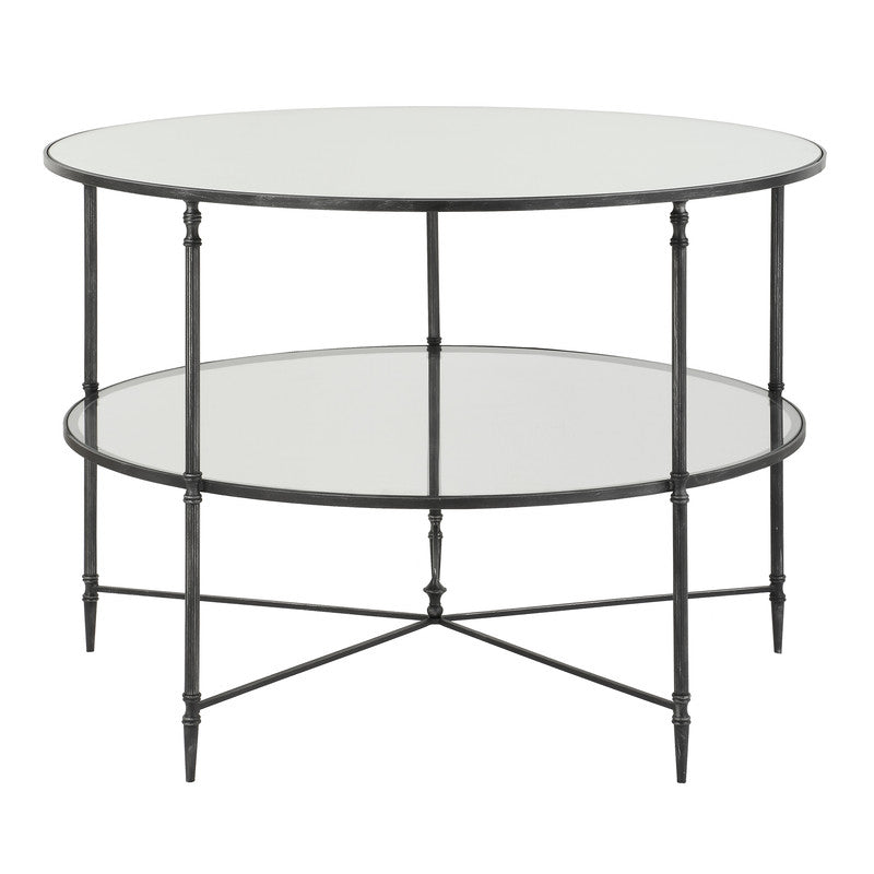 Henzler 106 W x 76 H x 106 D Black Round Coffee Table with Mirror Top