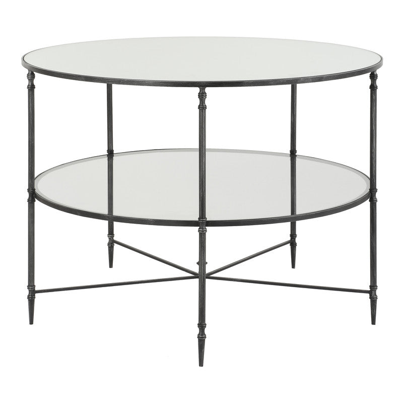 Henzler 106 W x 76 H x 106 D Black Round Coffee Table with Mirror Top