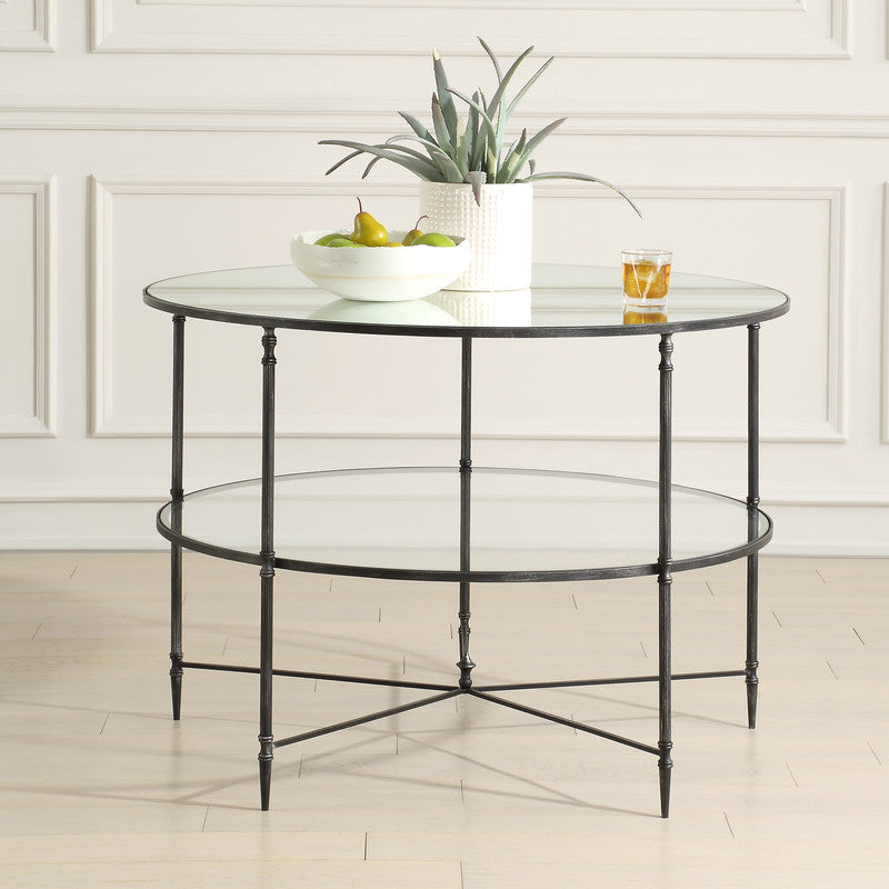 Henzler 106 W x 76 H x 106 D Black Round Coffee Table with Mirror Top