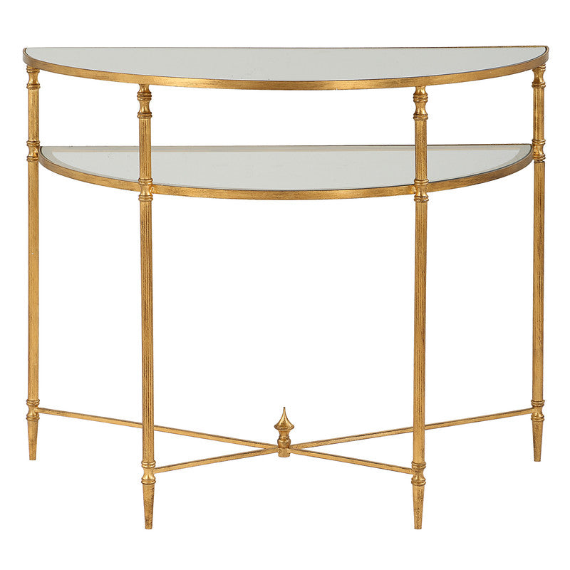 Henzler 91 W x 76 H x 45 D Gold Demilune Console Table with Mirror Top