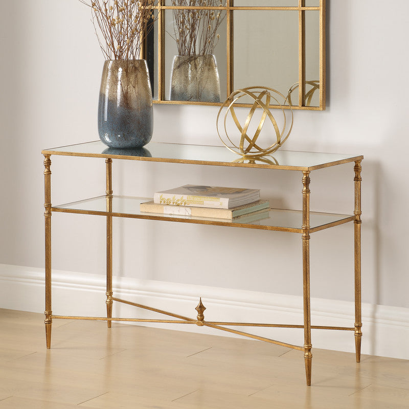 Henzler 91 W x 60 H x 35 D Gold Rectangle Accent Table with Mirror Top