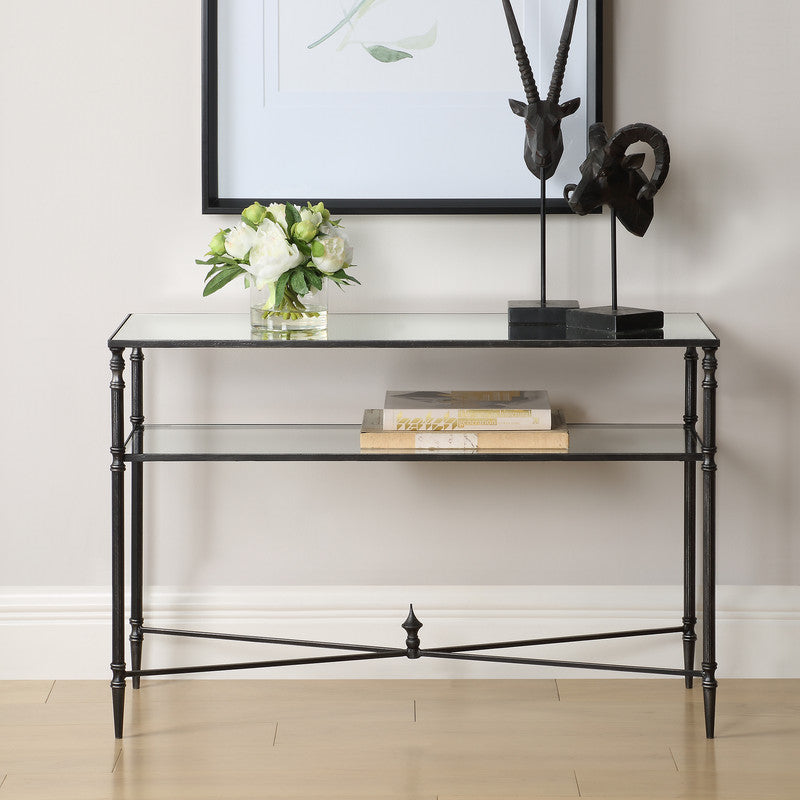 Henzler 91 W x 60 H x 35 D Black Rectangle Accent Table with Mirror Top