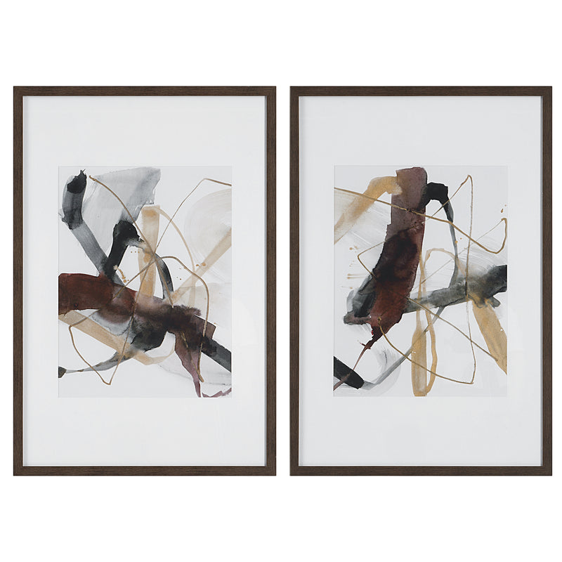 Burgundy Interjection Framed Prints, S/2