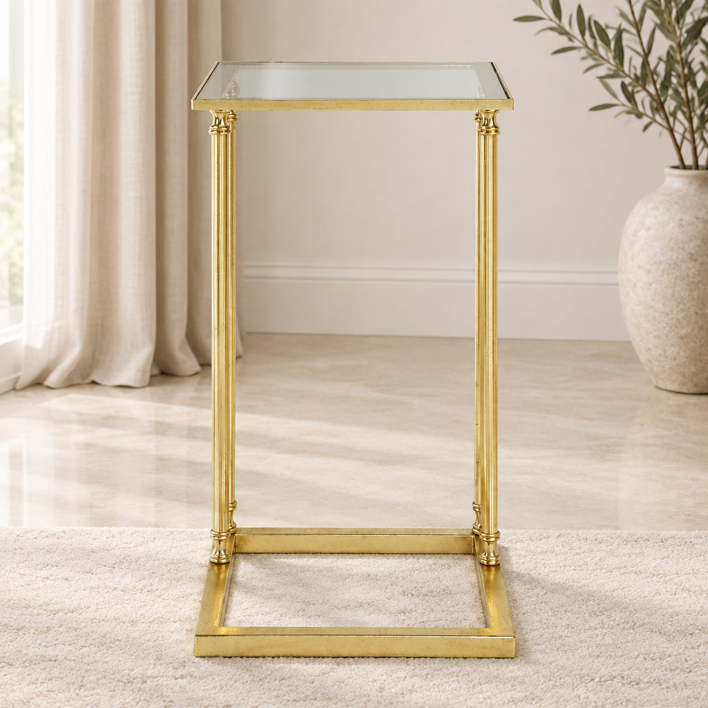 Henzler 30 W x 63 H x 33 D Gold Rectangle C Table Table with Glass Top