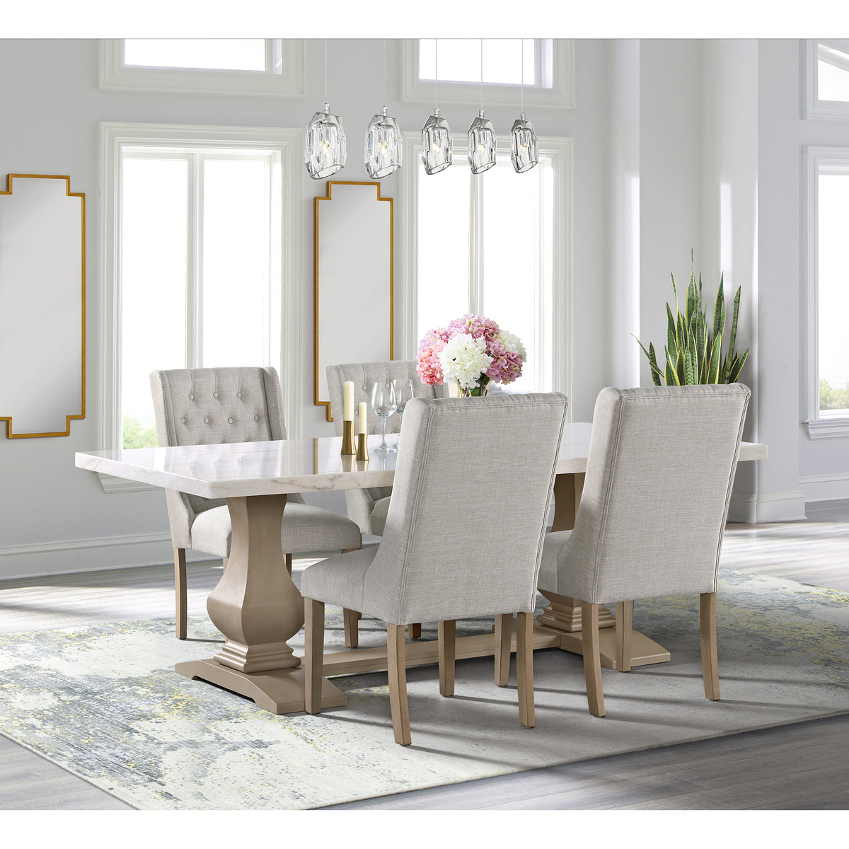 Monticello White Marble Dining Table 6-8 Seaters Natural