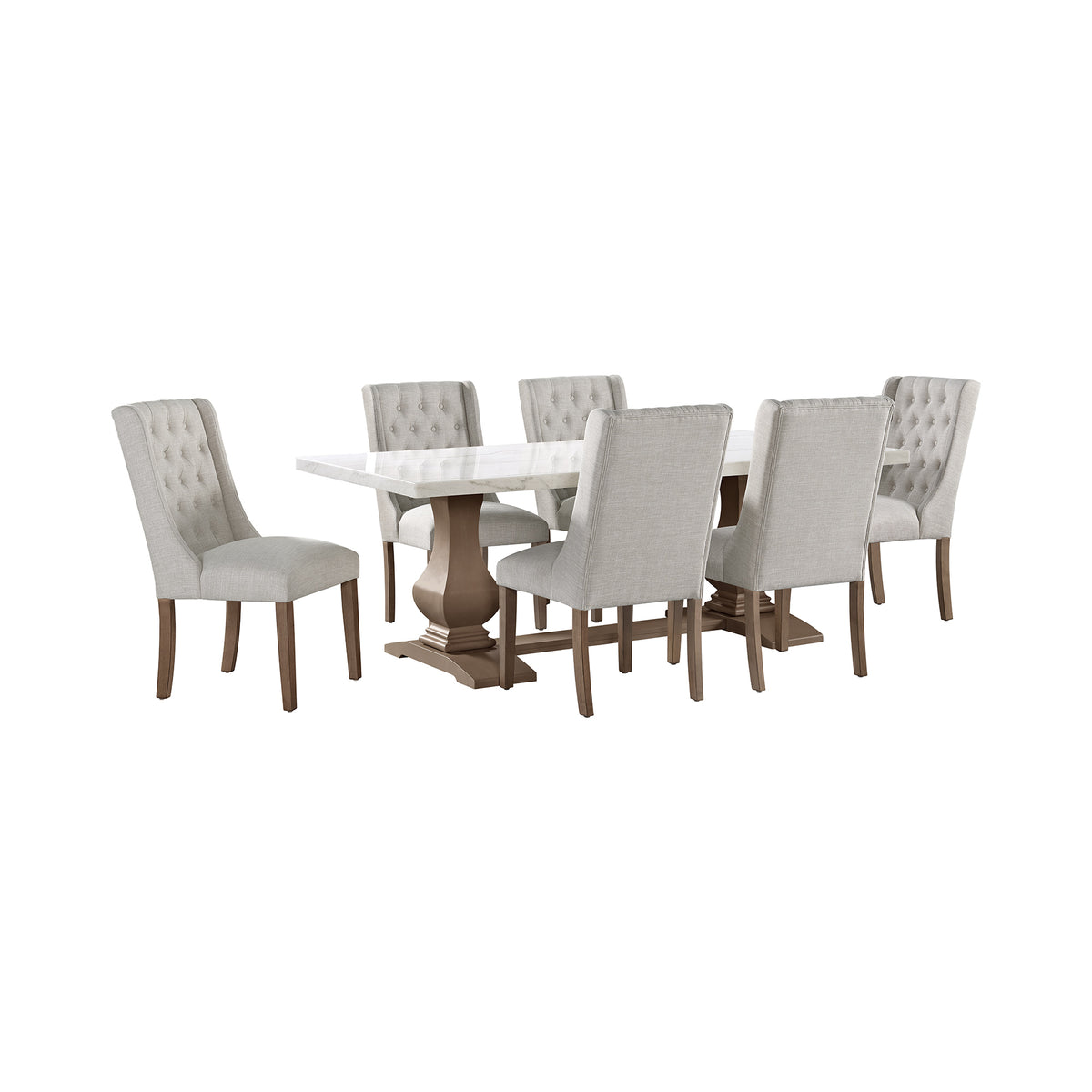 Monticello White Marble Dining Table 6-8 Seaters Oak Brown