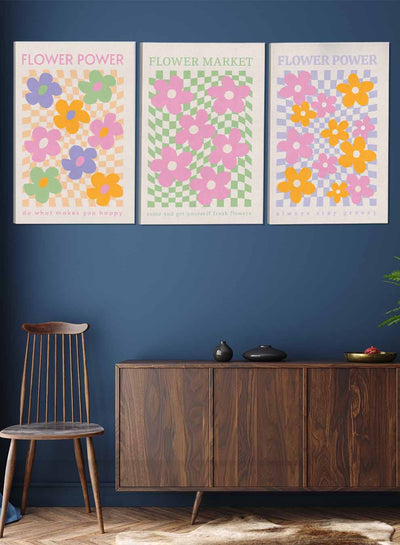 Flower Power Abstract Paintings(set of 3)