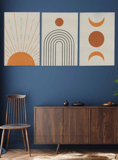 Sun Moon Crescent Moon Abstract Paintings(set of 3)