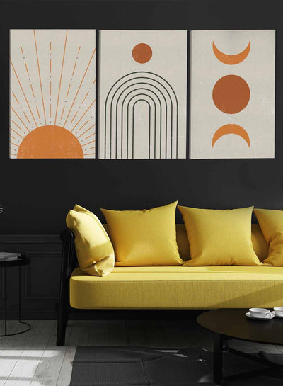 Sun Moon Crescent Moon Abstract Paintings(set of 3)