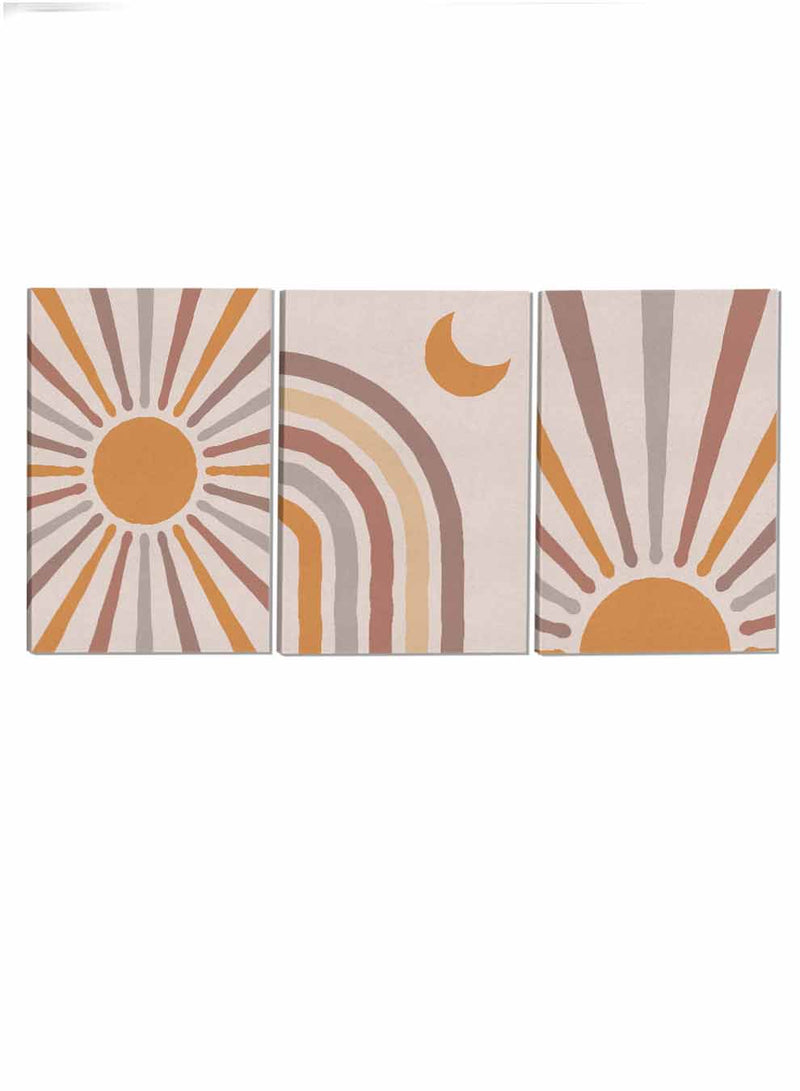 Sun Crescent Moon Abstract Paintings(set of 3)
