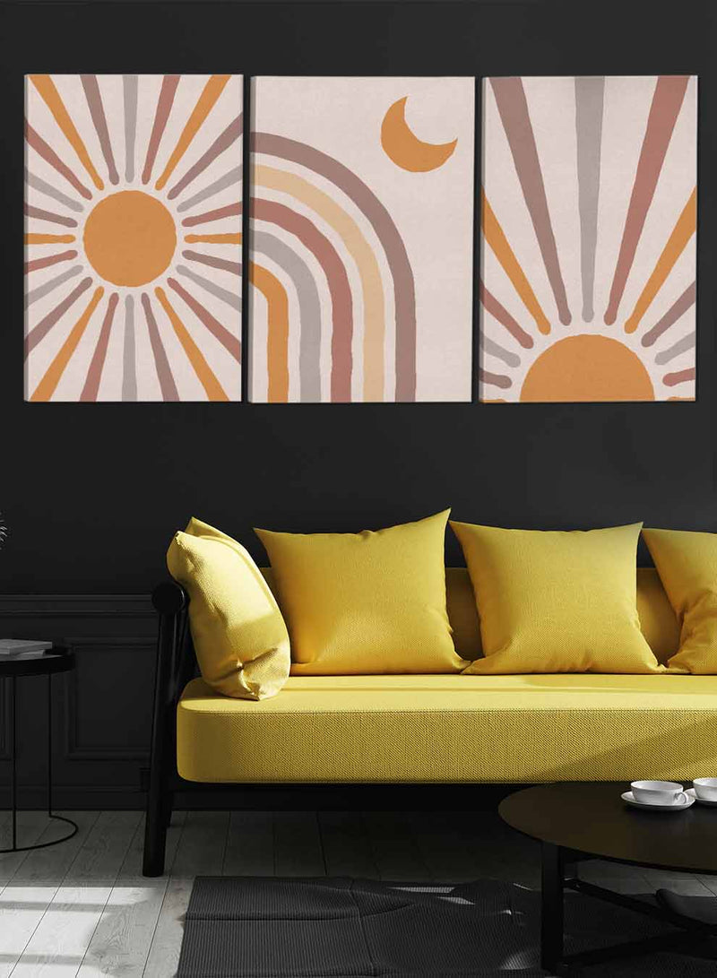 Sun Crescent Moon Abstract Paintings(set of 3)