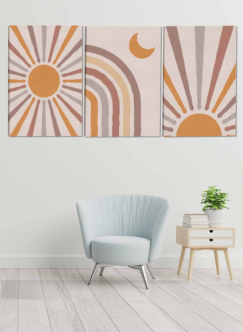 Sun Crescent Moon Abstract Paintings(set of 3)