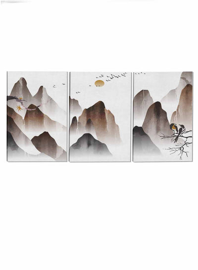 Mountains Birds And The Moon Abstract Paintings(set of 3)