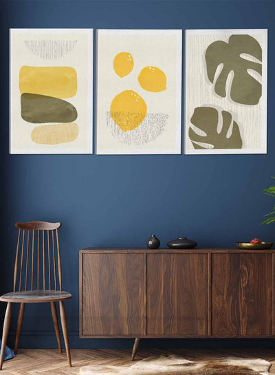 Lemon And Leaves Abstract Paintings(set of 3)