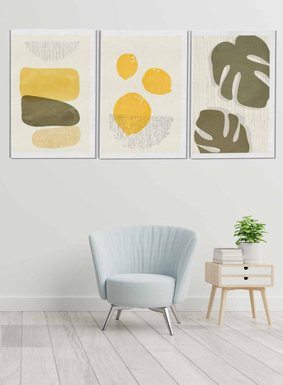 Lemon And Leaves Abstract Paintings(set of 3)