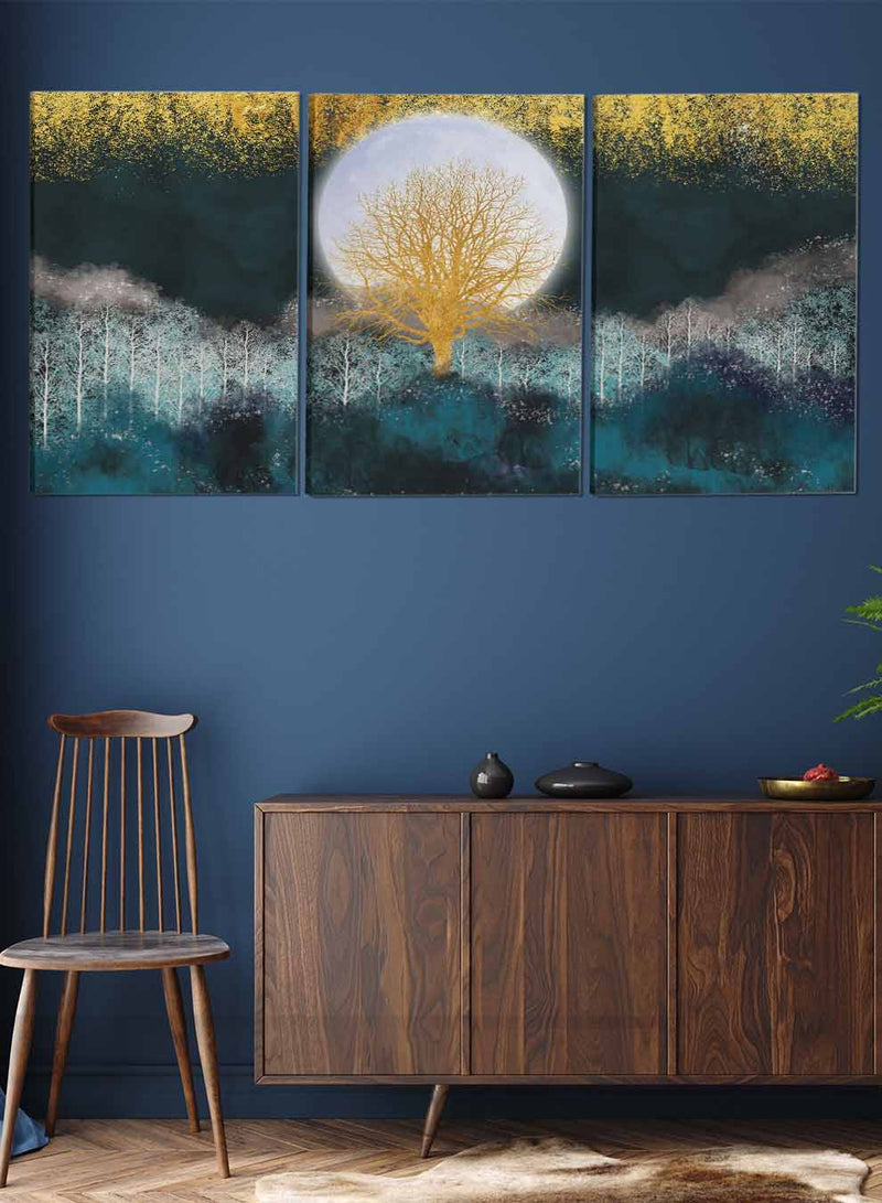 Christmas Trees And Moon Paintings(set of 3)