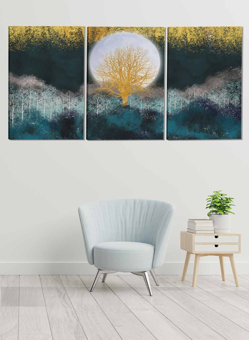 Christmas Trees And Moon Paintings(set of 3)