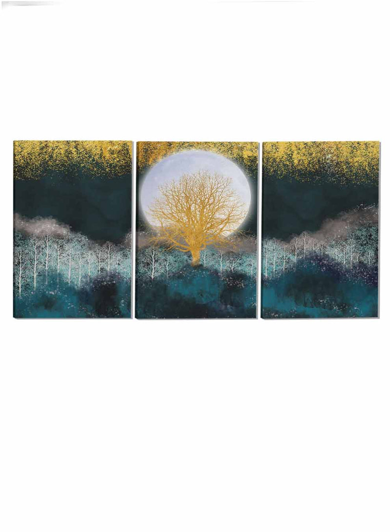 Christmas Trees And Moon Paintings(set of 3)