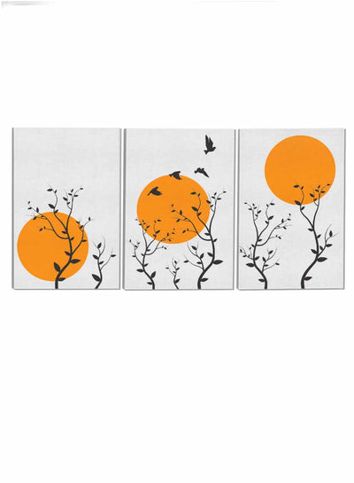 Trees And Flying Birds Sunset Paintings(set of 3)