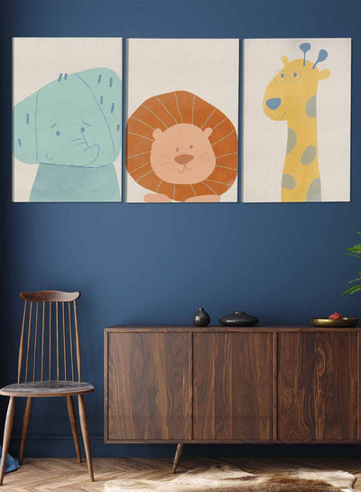Kids Lion Elephant Giraffe Paintings(set of 3)