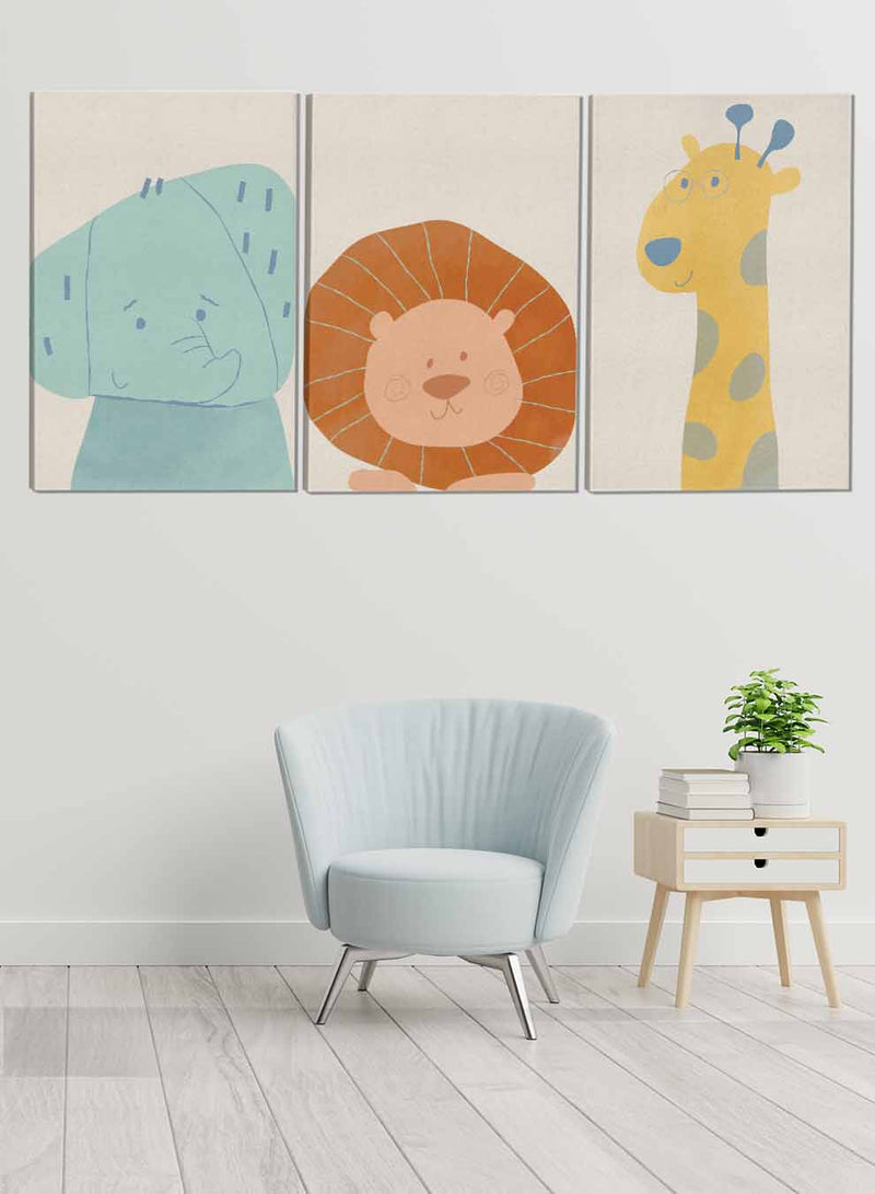 Kids Lion Elephant Giraffe Paintings(set of 3)