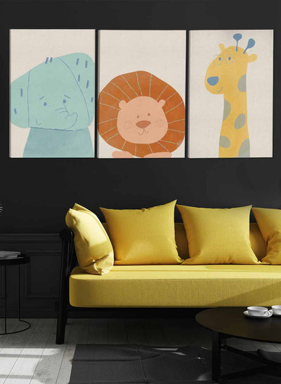 Kids Lion Elephant Giraffe Paintings(set of 3)
