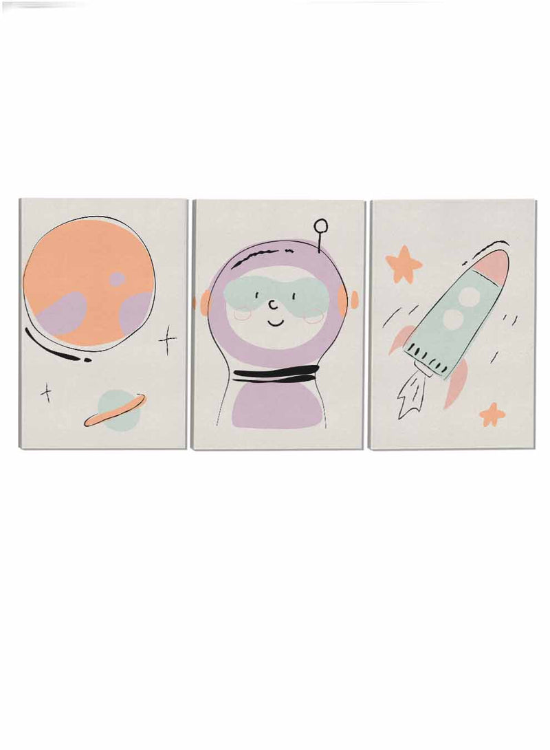 Kids Cute Astronaut Spaceship Paintings(set of 3)