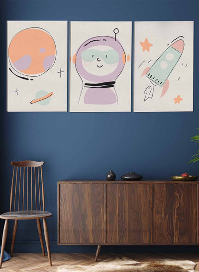 Kids Cute Astronaut Spaceship Paintings(set of 3)