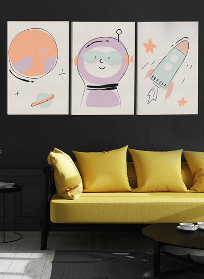 Kids Cute Astronaut Spaceship Paintings(set of 3)