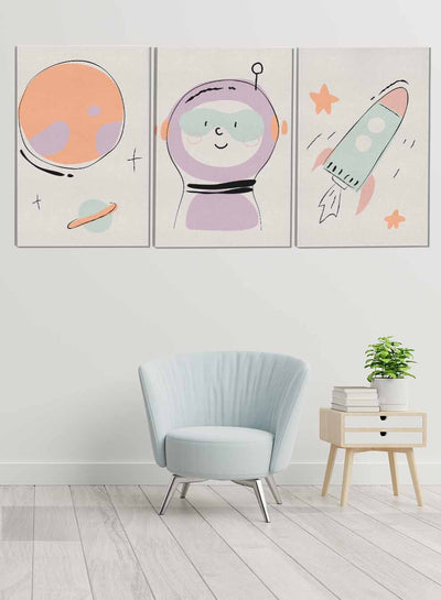 Kids Cute Astronaut Spaceship Paintings(set of 3)