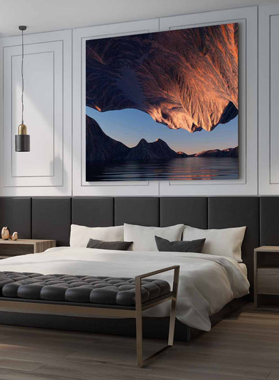 Square Canvas Wall Art Stretched Over Wooden Frame with Brown Floating Frame and Beautiful Opened Flower Painting