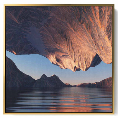 Square Canvas Wall Art Stretched Over Wooden Frame with Brown Floating Frame and Beautiful Opened Flower Painting