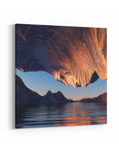 Square Canvas Wall Art Stretched Over Wooden Frame with Brown Floating Frame and Beautiful Opened Flower Painting