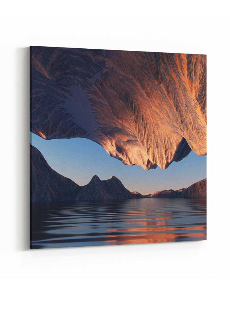 Square Canvas Wall Art Stretched Over Wooden Frame with Brown Floating Frame and Beautiful Opened Flower Painting