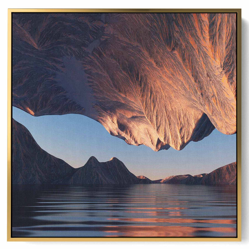 Square Canvas Wall Art Stretched Over Wooden Frame with Brown Floating Frame and Beautiful Opened Flower Painting