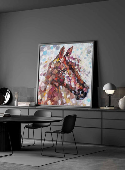 Square Canvas Wall Art Stretched Over Wooden Frame with Black Floating Frame and A Strike Of Colour Painting