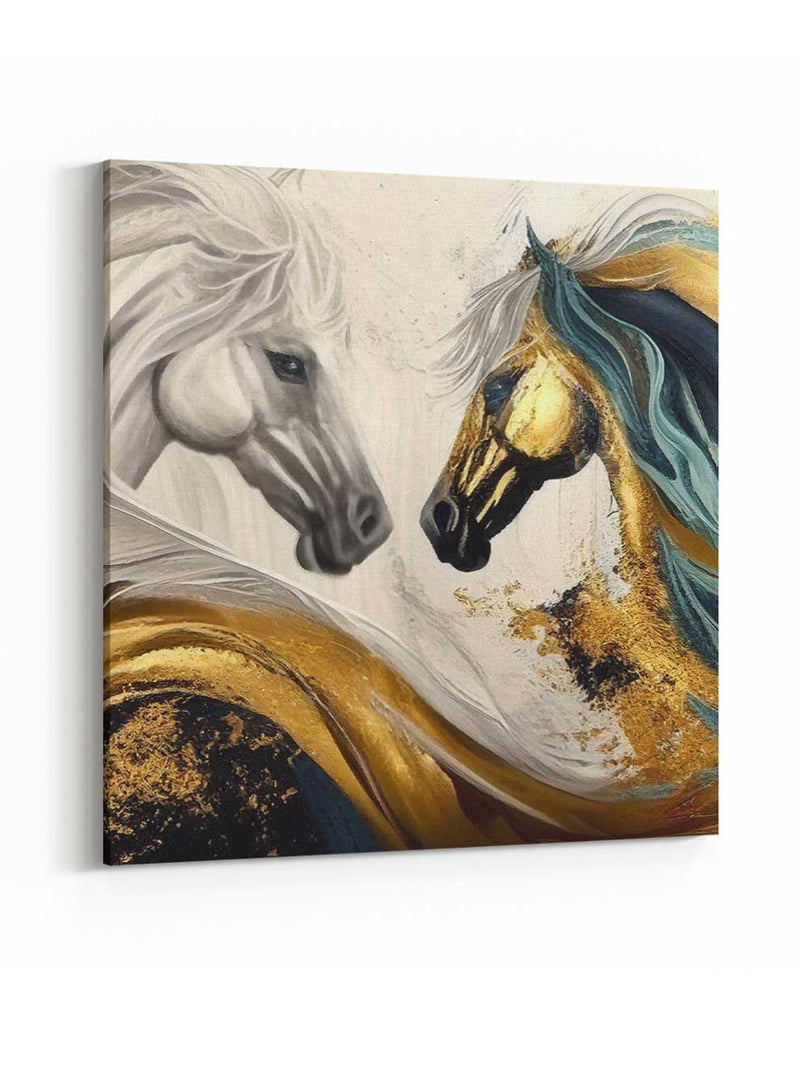 Square Canvas Wall Art Stretched Over Wooden Frame with Gold Floating Frame and Sunset Abstract Painting