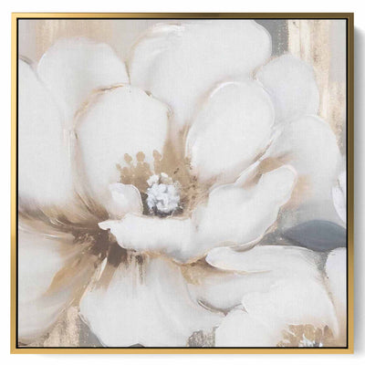 Square Canvas Wall Art Stretched Over Wooden Frame with Gold Floating Frame and Sun rays Abstract Painting