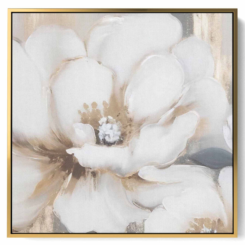 Square Canvas Wall Art Stretched Over Wooden Frame with Gold Floating Frame and Sun rays Abstract Painting