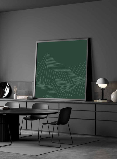 Square Canvas Wall Art Stretched Over Wooden Frame with Black Floating Frame and Mountains Abstract Painting