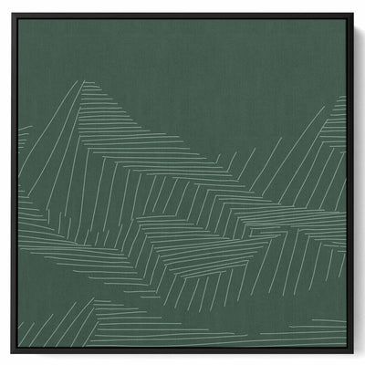 Square Canvas Wall Art Stretched Over Wooden Frame with Black Floating Frame and Mountains Abstract Painting