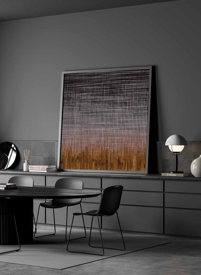 Square Canvas Wall Art Stretched Over Wooden Frame with Black Floating Frame and Maze Abstract Painting