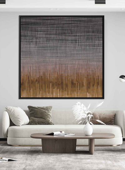 Square Canvas Wall Art Stretched Over Wooden Frame with Black Floating Frame and Maze Abstract Painting