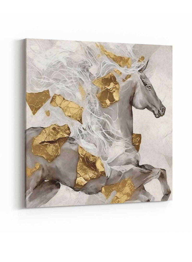 Square Canvas Wall Art Stretched Over Wooden Frame with Gold Floating Frame and Butterflies Oil Painting