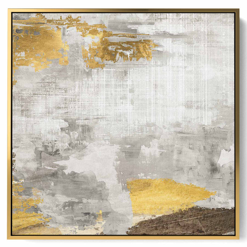 Square Canvas Wall Art Stretched Over Wooden Frame with Gold Floating Frame and Texture Oil Painting